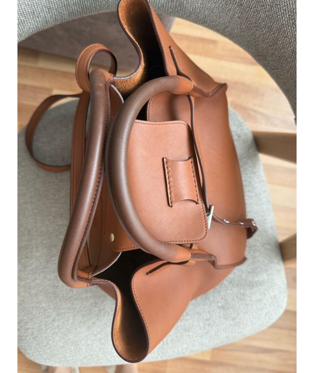 CELINE Коричневая кожаная сумка с короткими ручками, фото 6