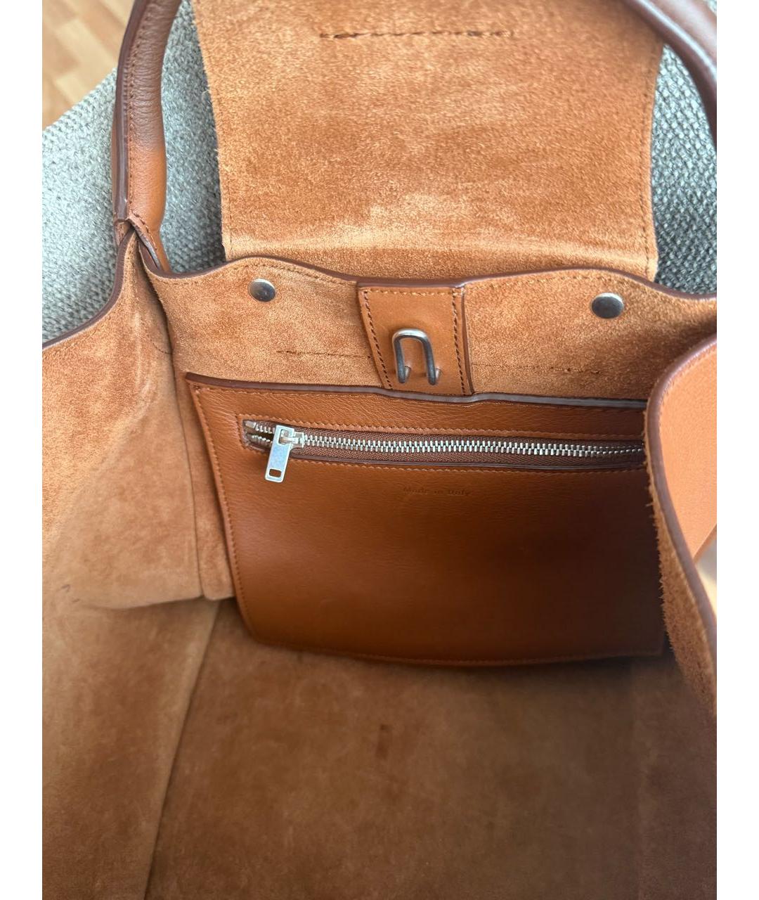 CELINE Коричневая кожаная сумка с короткими ручками, фото 5