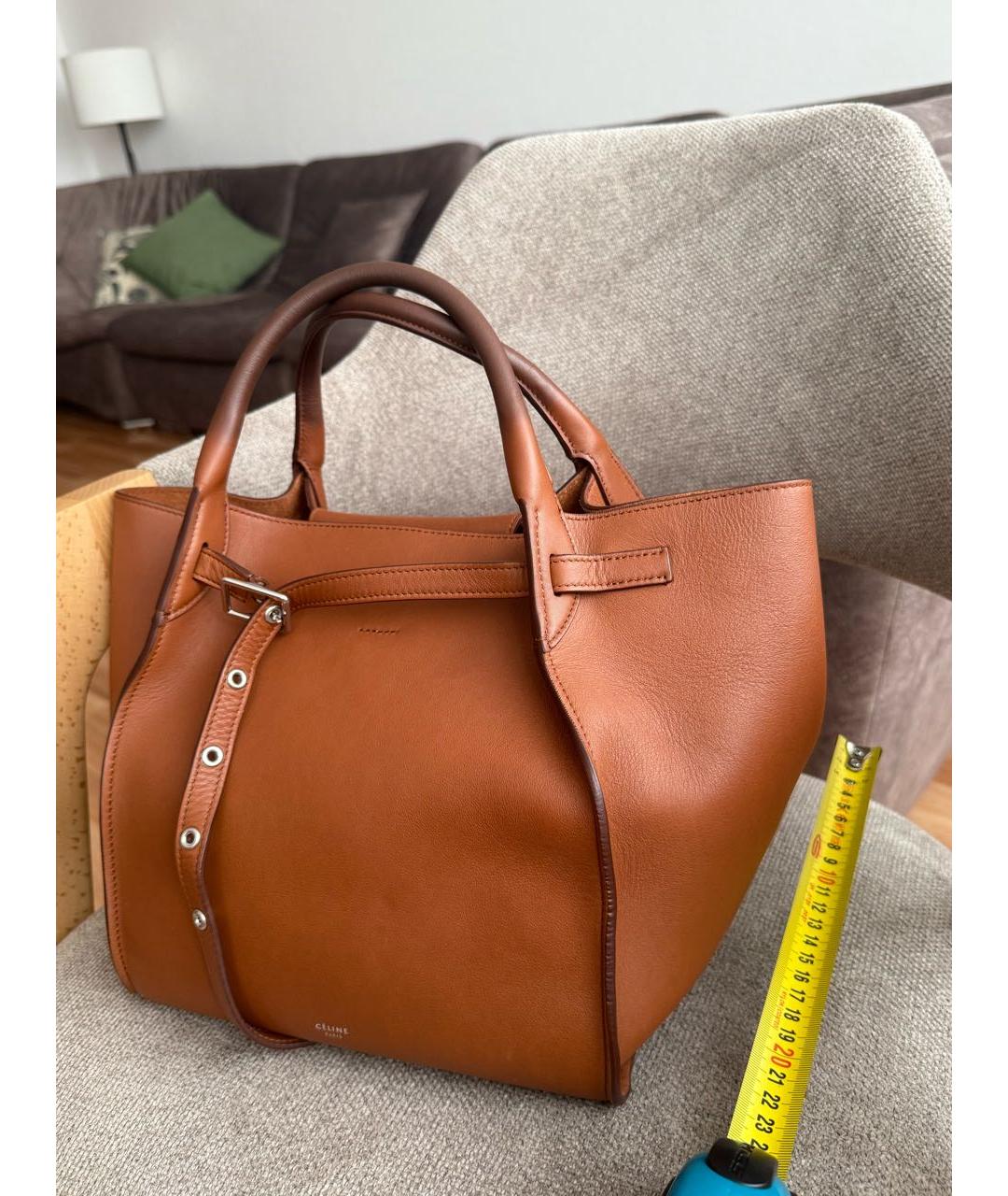 CELINE Коричневая кожаная сумка с короткими ручками, фото 2