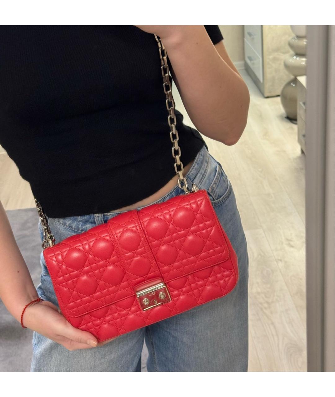 CHRISTIAN DIOR Коралловая кожаная сумка через плечо, фото 7