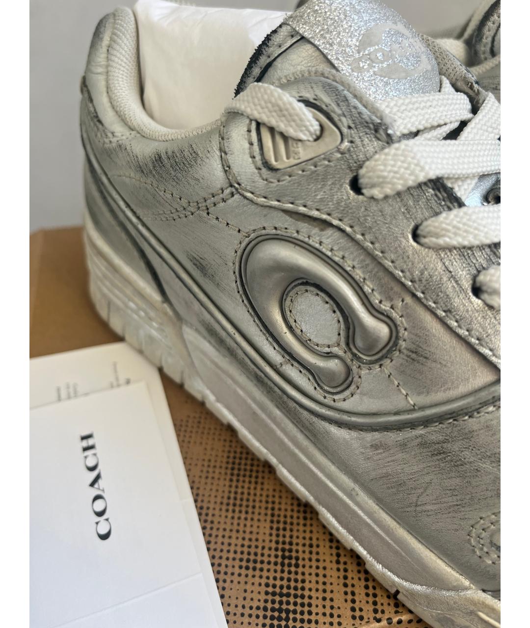 COACH Серебряные кожаные кеды, фото 7