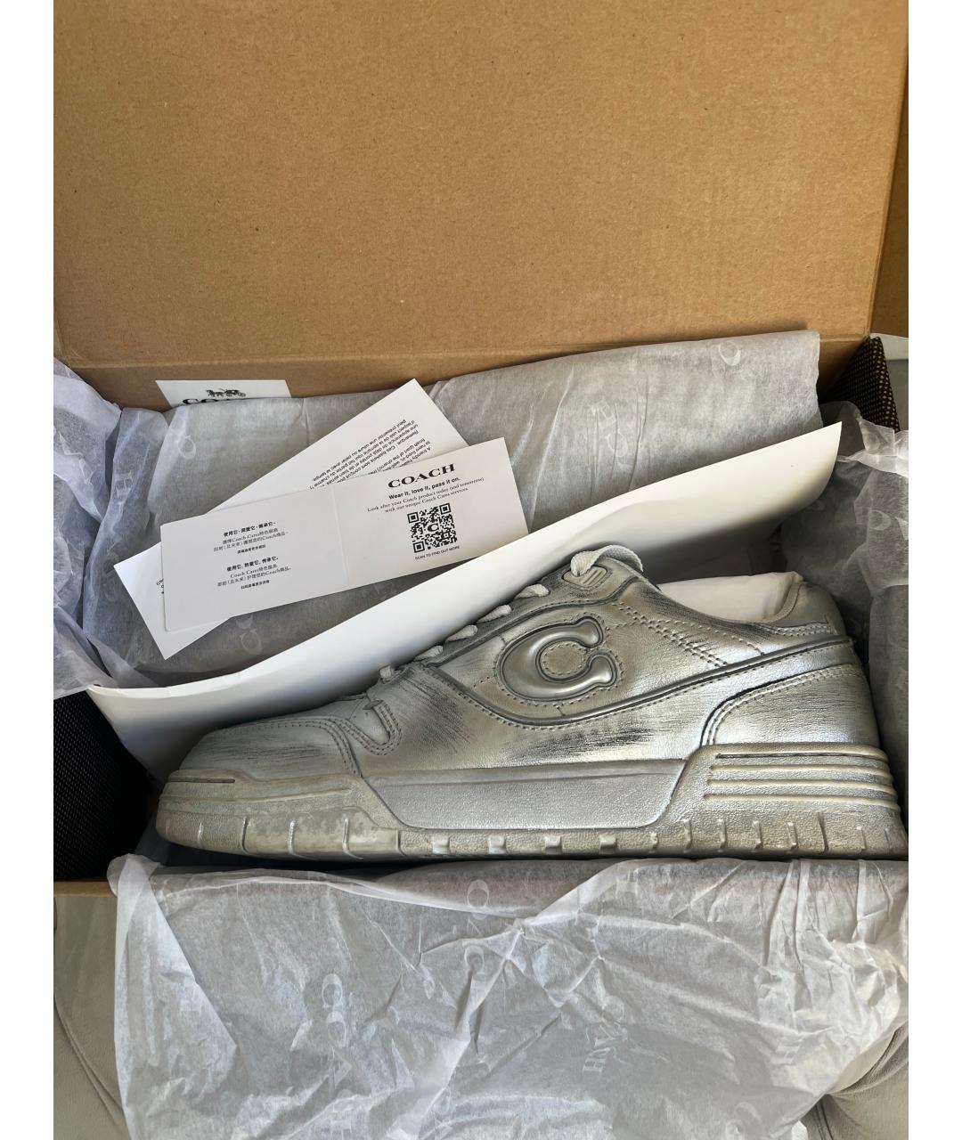 COACH Серебряные кожаные кеды, фото 10