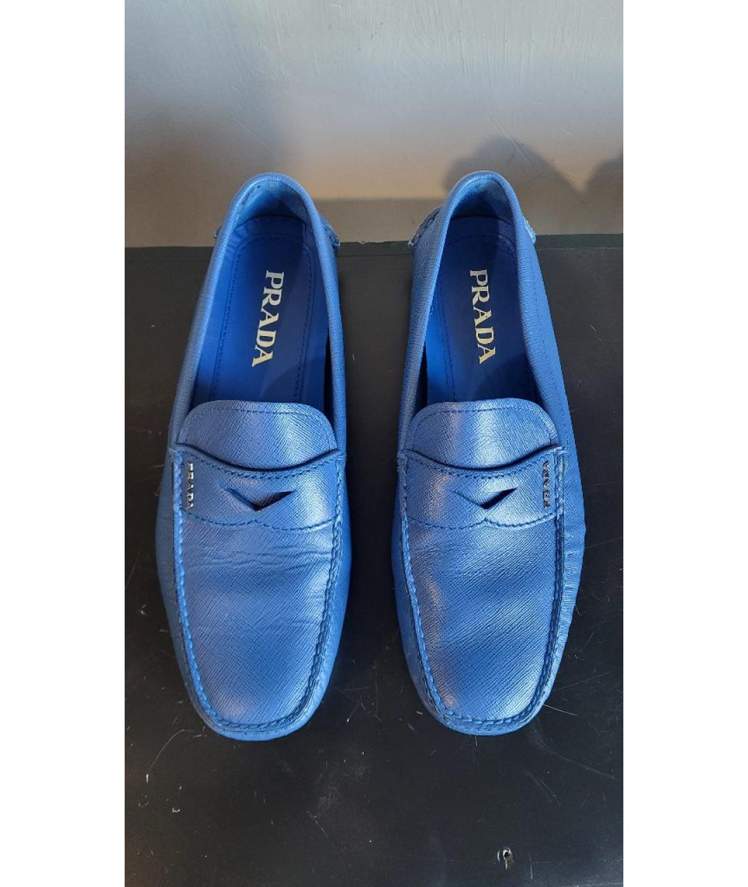PRADA Синие кожаные мокасины, фото 2
