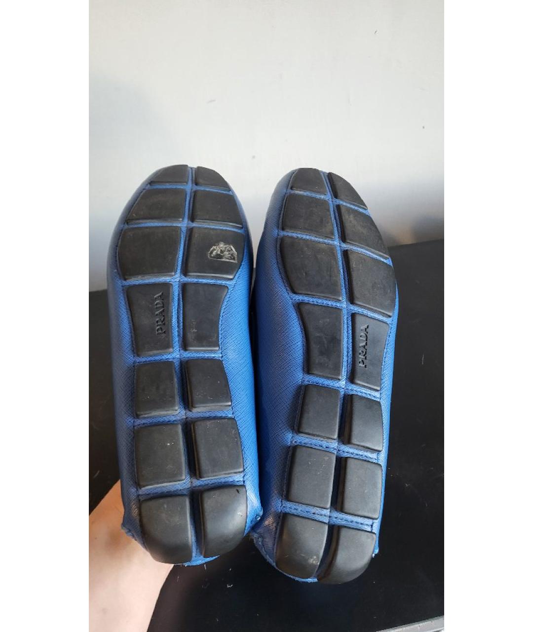 PRADA Синие кожаные мокасины, фото 6
