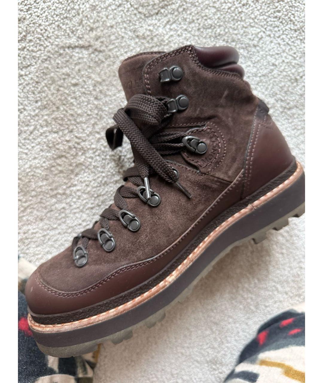 MONCLER Коричневые кожаные низкие ботинки, фото 7