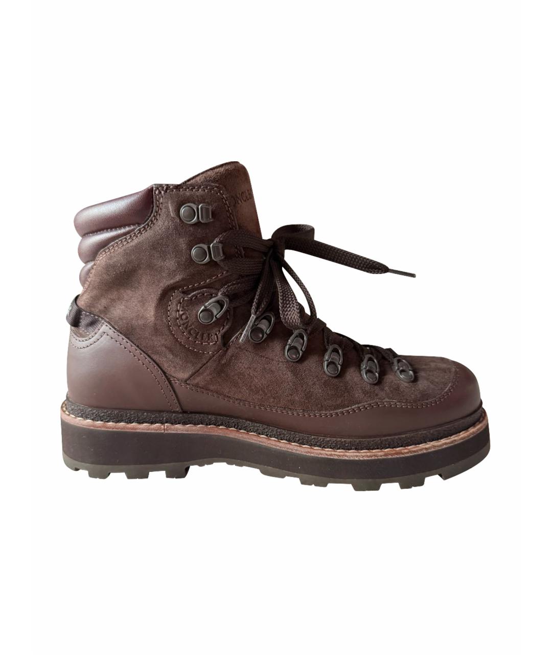 MONCLER Коричневые кожаные низкие ботинки, фото 1