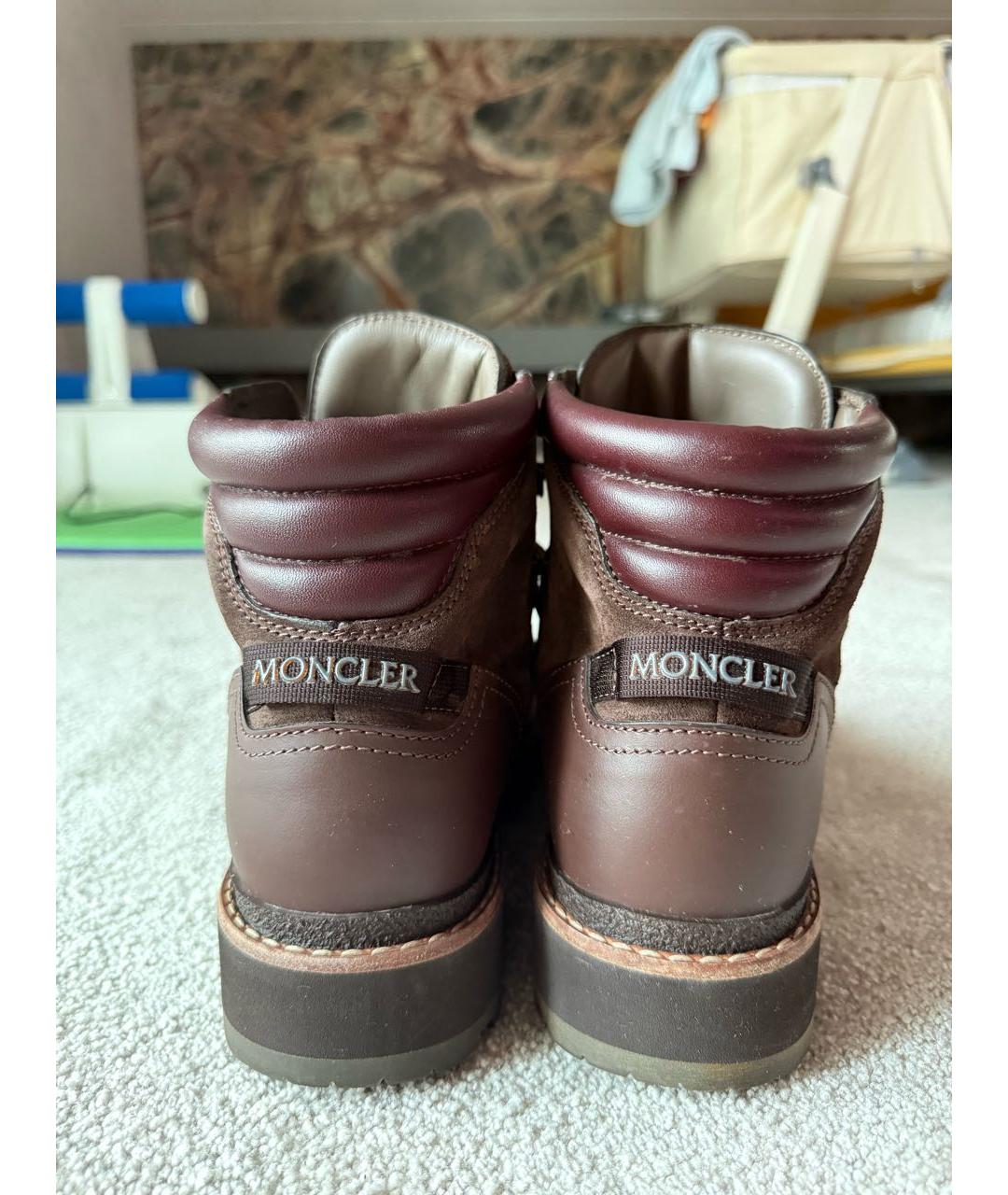 MONCLER Коричневые кожаные низкие ботинки, фото 4