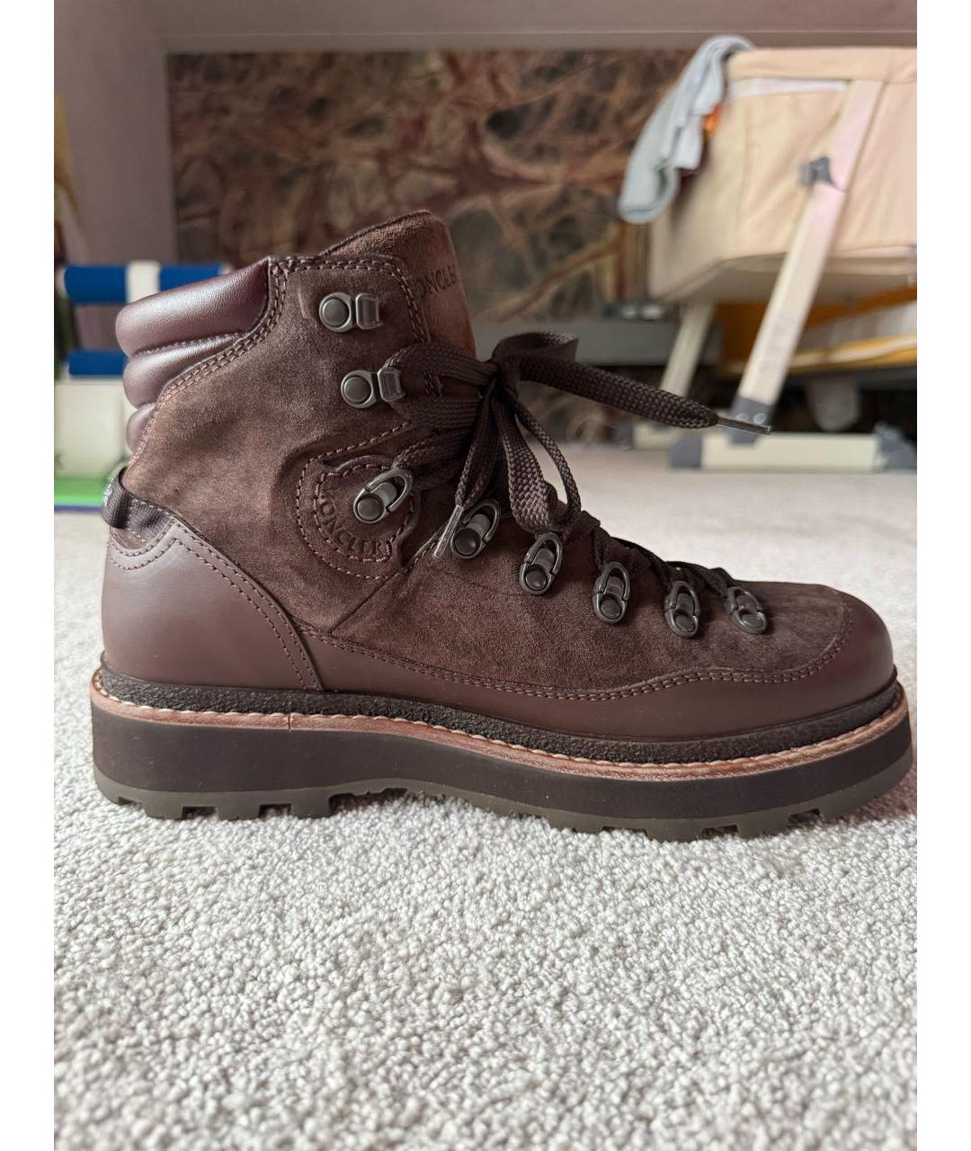 MONCLER Коричневые кожаные низкие ботинки, фото 8