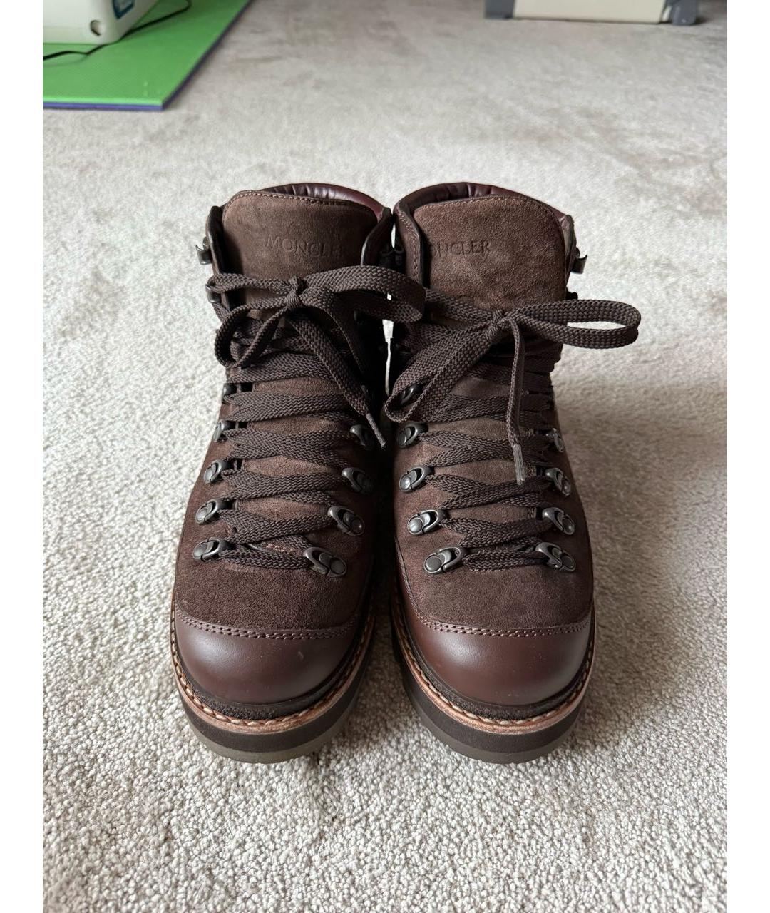 MONCLER Коричневые кожаные низкие ботинки, фото 2