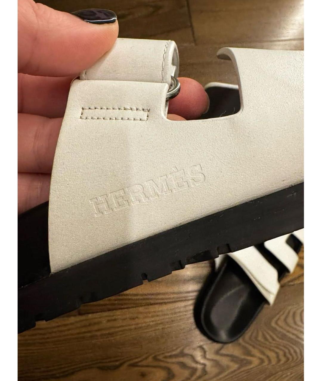 HERMES Белые кожаные сандалии, фото 5