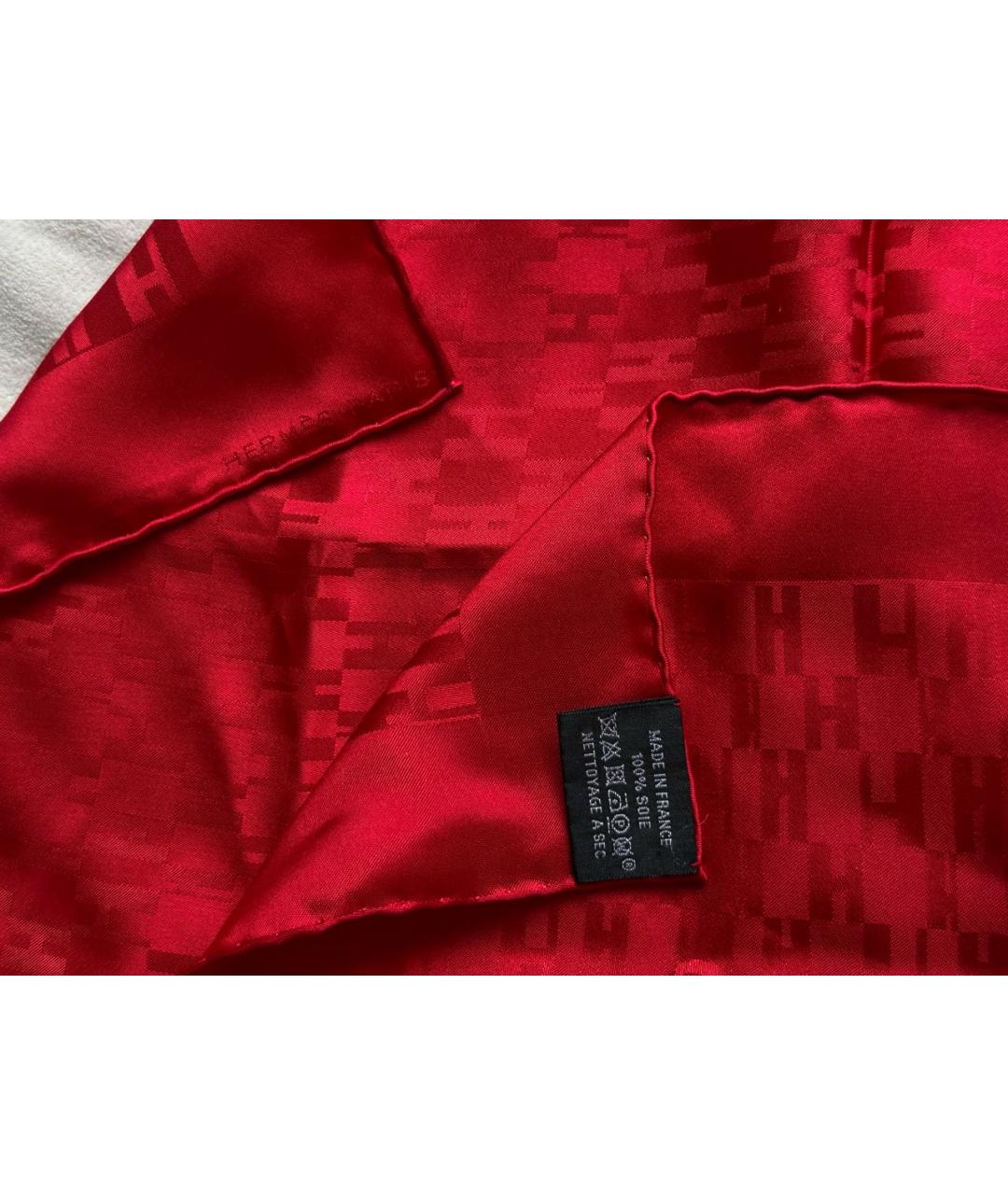 HERMES Красный шелковый платок, фото 3