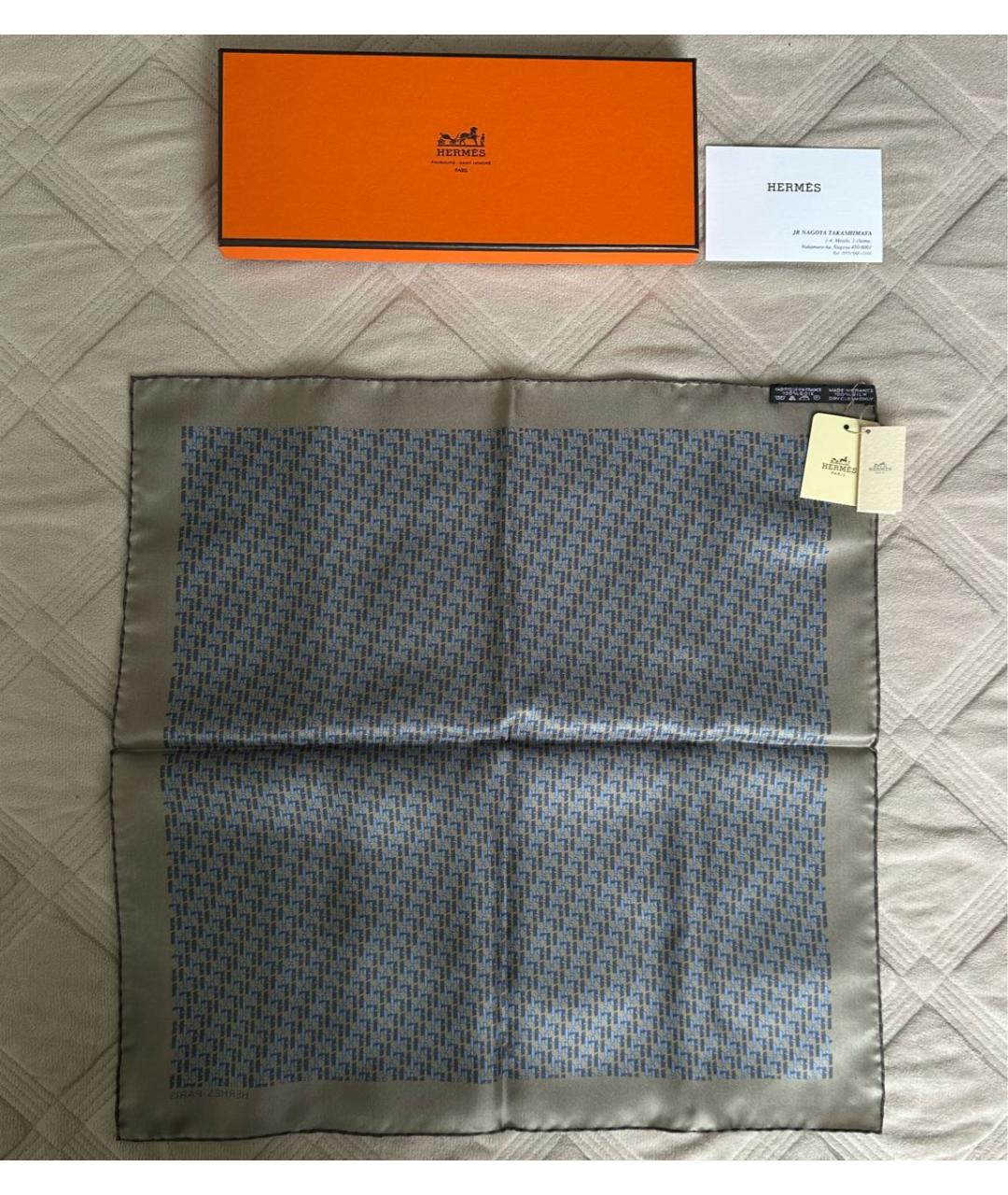 HERMES Бежевый шелковый платок, фото 5