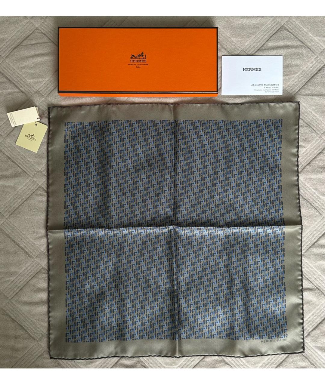 HERMES Бежевый шелковый платок, фото 6