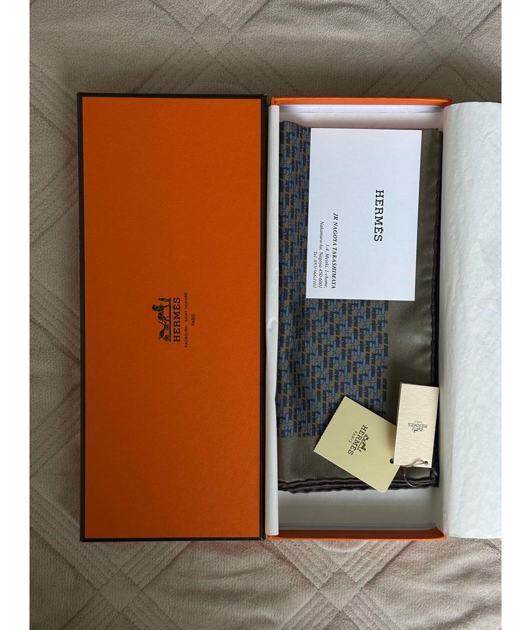 HERMES Бежевый шелковый платок, фото 4