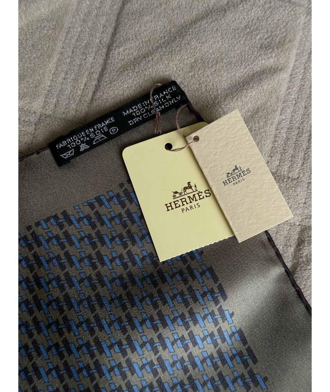 HERMES Бежевый шелковый платок, фото 2
