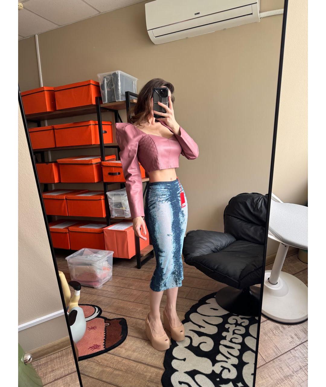 DIESEL Синяя хлопковая юбка миди, фото 6