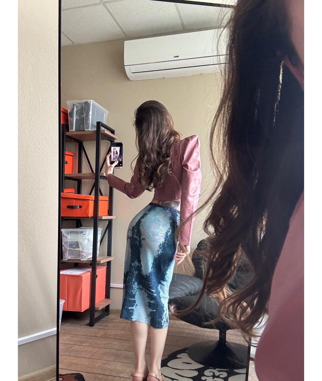 DIESEL Синяя хлопковая юбка миди, фото 5