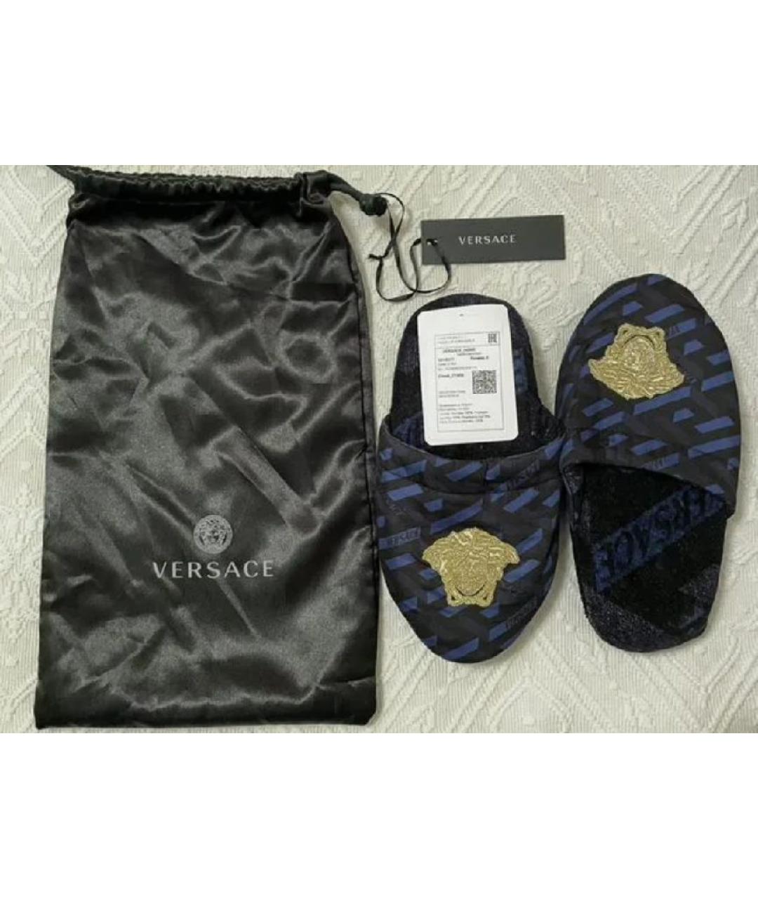 VERSACE Темно-синие текстильные шлепанцы, фото 4