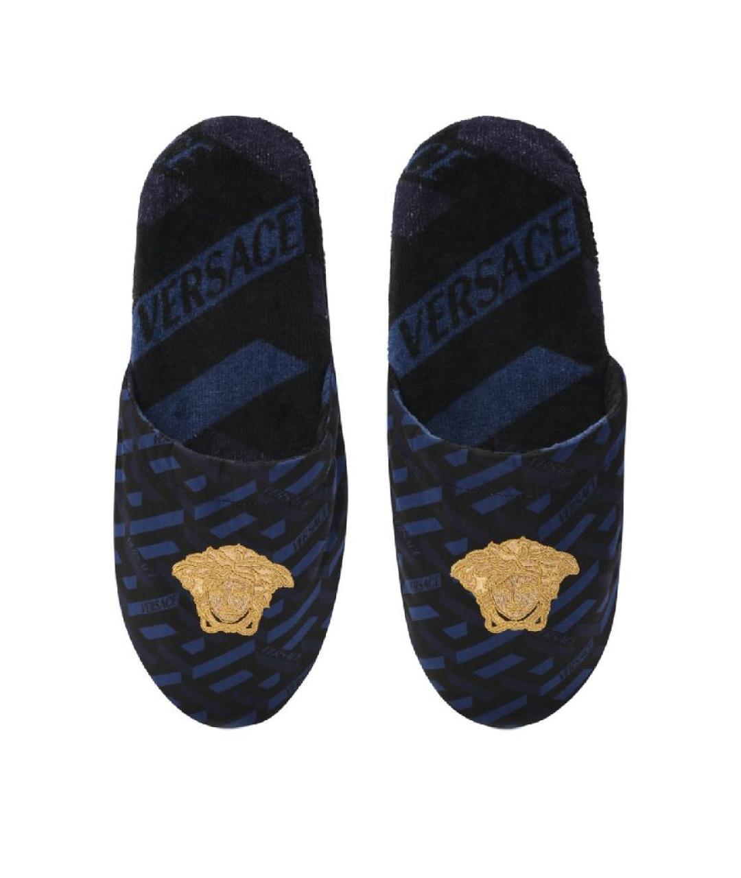 VERSACE Темно-синие текстильные шлепанцы, фото 3