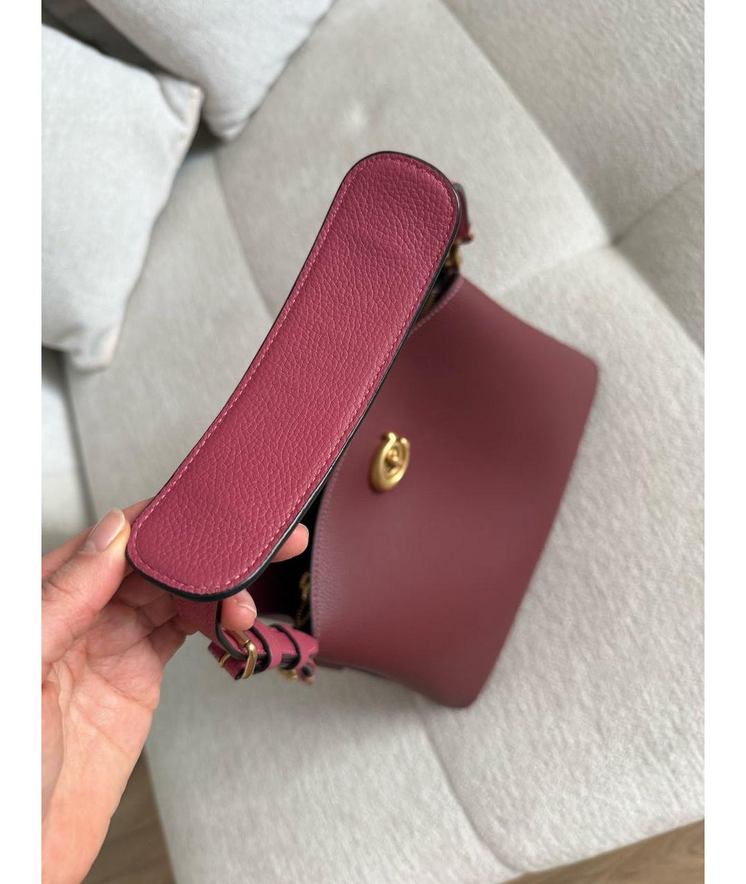 COACH Бордовая кожаная сумка тоут, фото 7