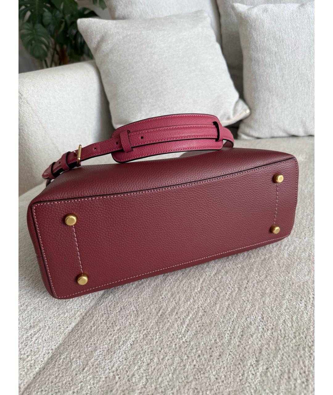 COACH Бордовая кожаная сумка тоут, фото 6