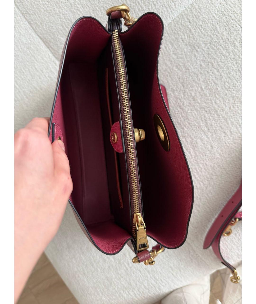 COACH Бордовая кожаная сумка тоут, фото 5