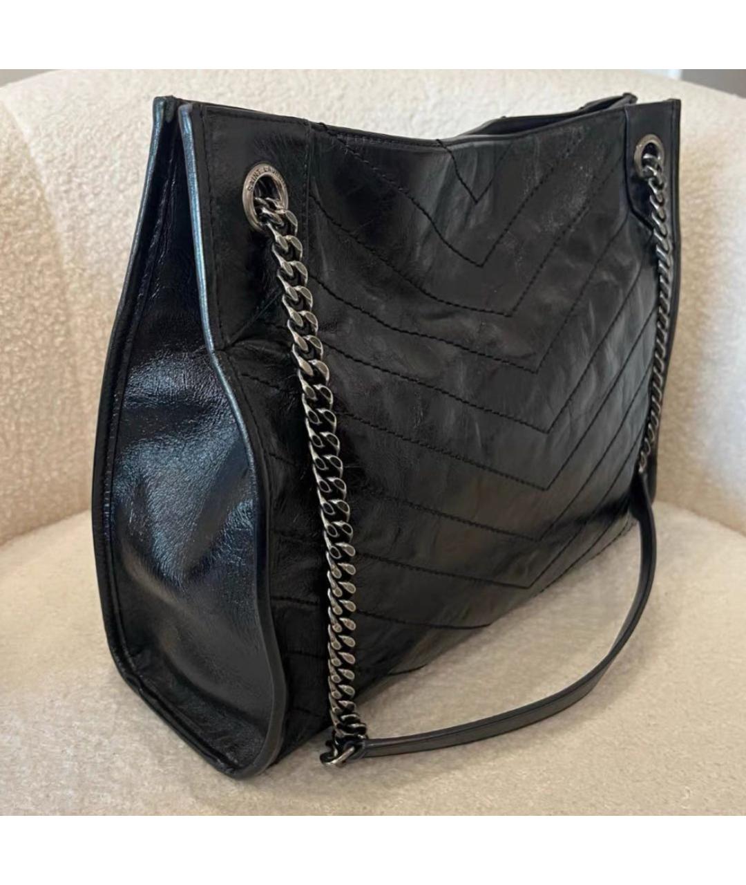 SAINT LAURENT Черная кожаная сумка тоут, фото 5