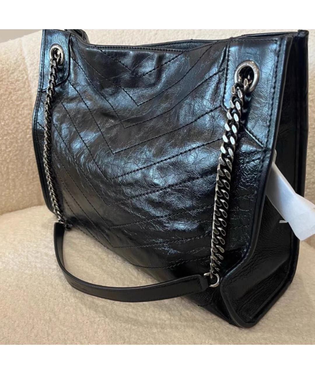 SAINT LAURENT Черная кожаная сумка тоут, фото 4