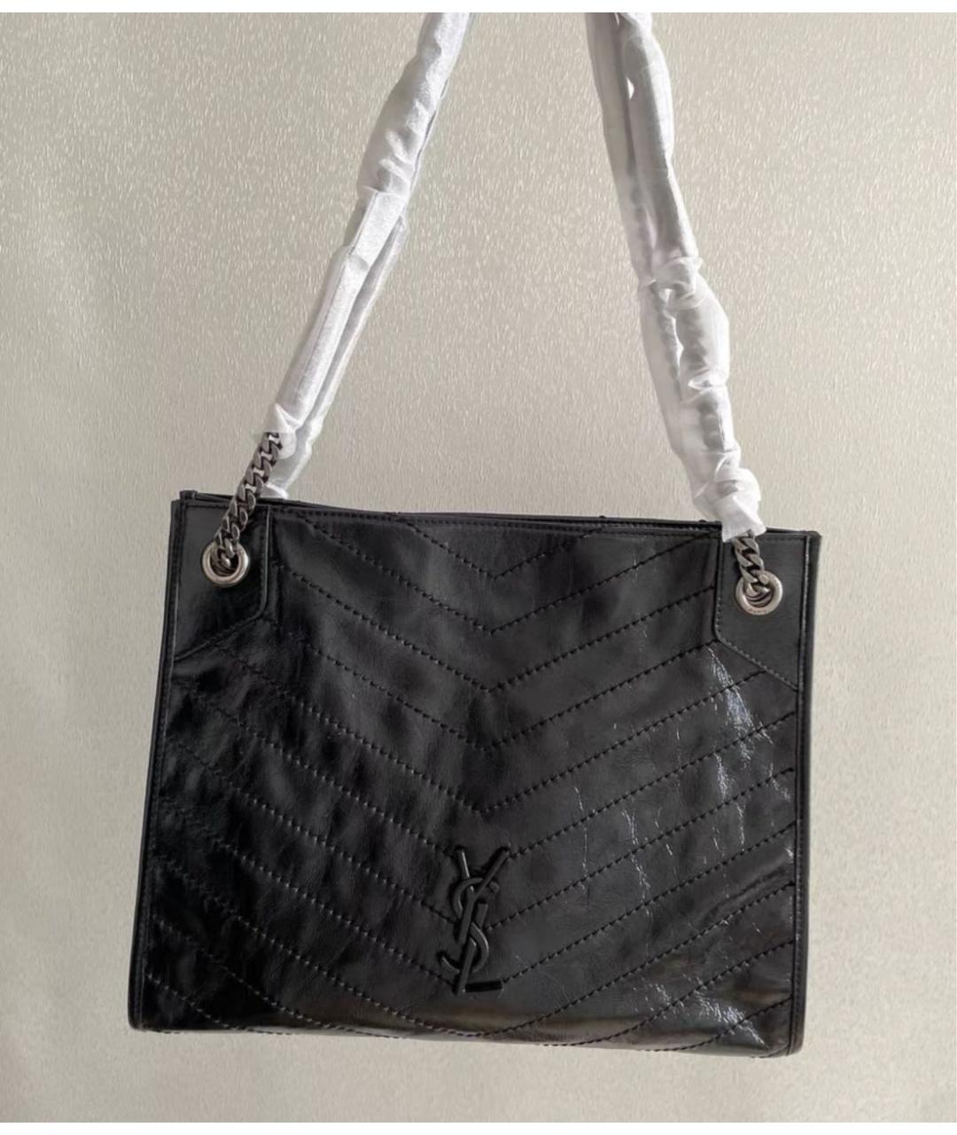 SAINT LAURENT Черная кожаная сумка тоут, фото 2