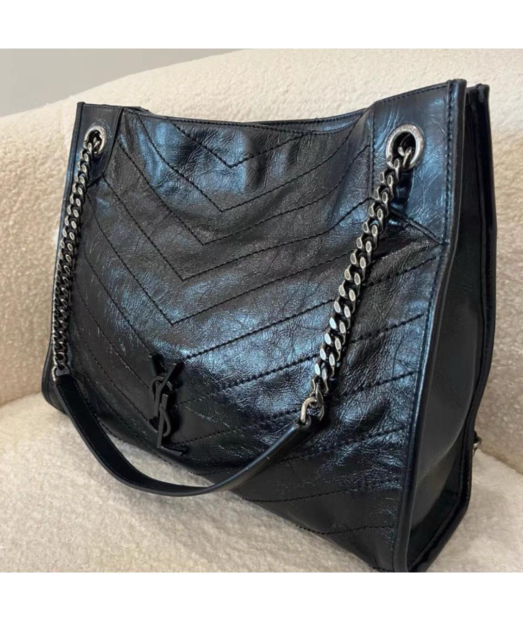 SAINT LAURENT Черная кожаная сумка тоут, фото 3