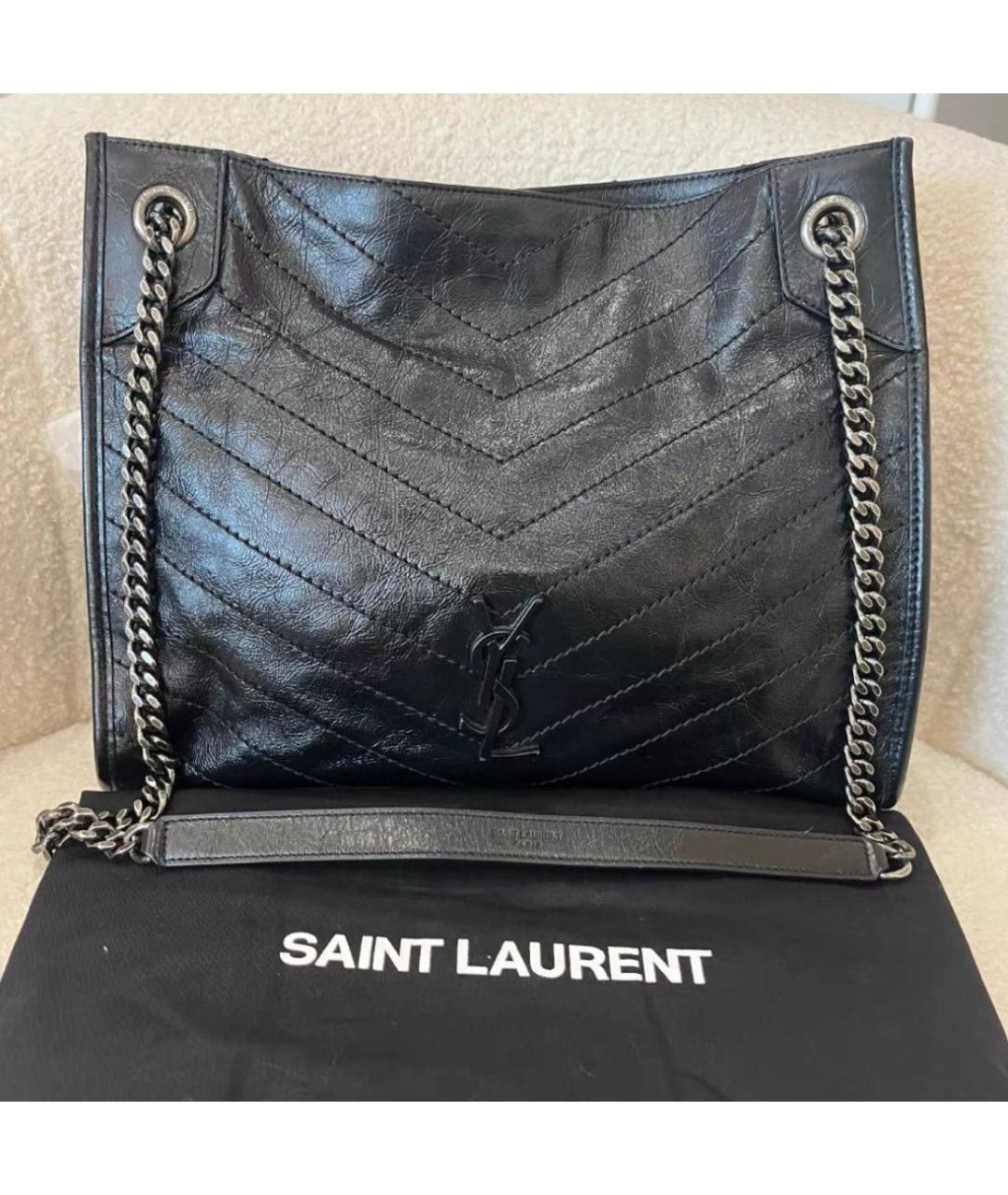 SAINT LAURENT Черная кожаная сумка тоут, фото 6