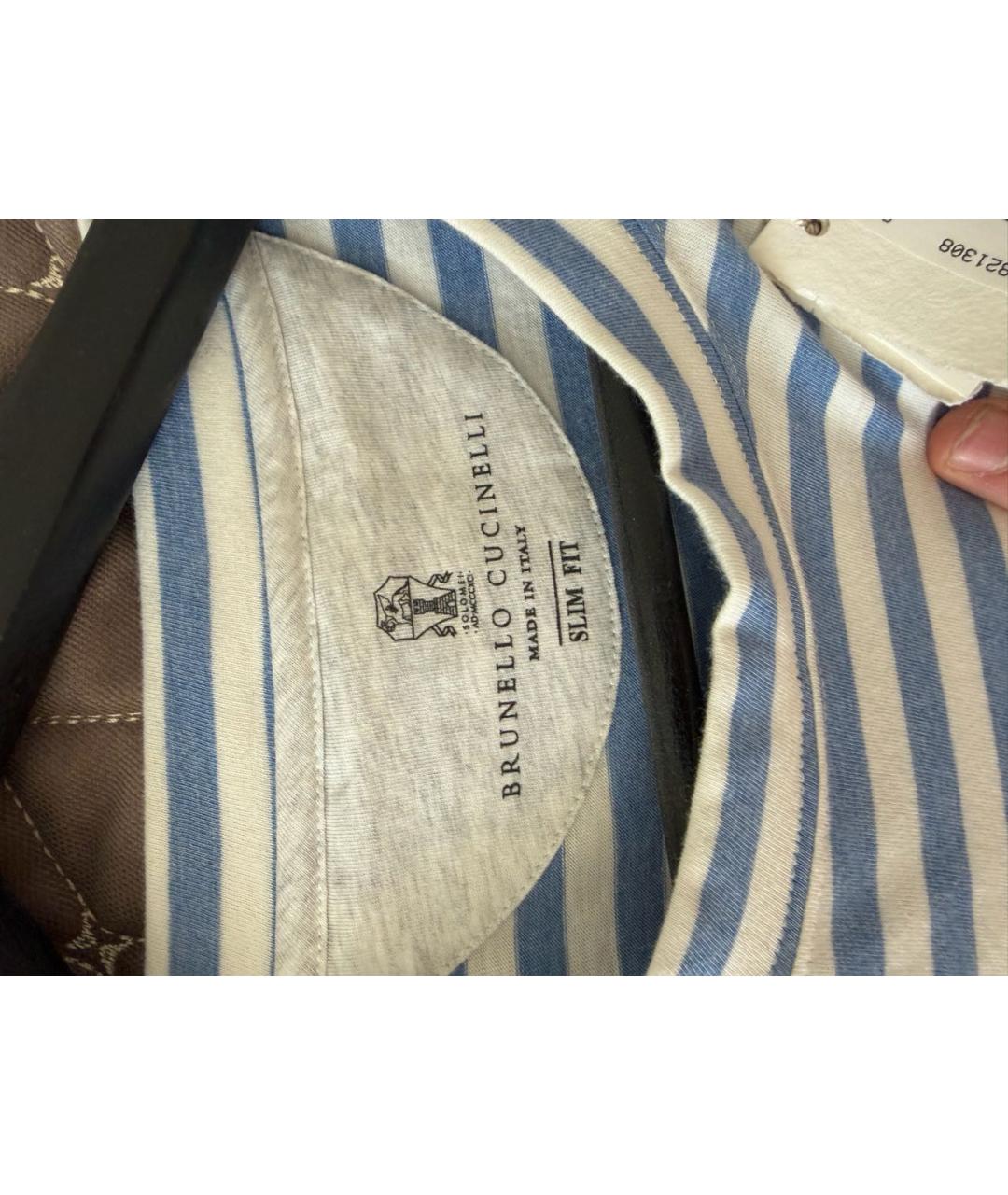 BRUNELLO CUCINELLI Голубая хлопковая футболка, фото 2