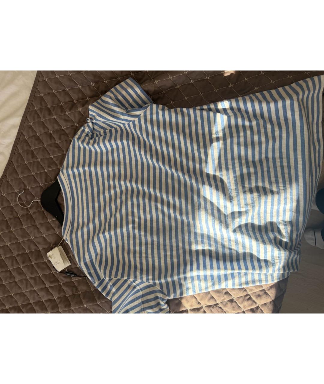 BRUNELLO CUCINELLI Голубая хлопковая футболка, фото 6