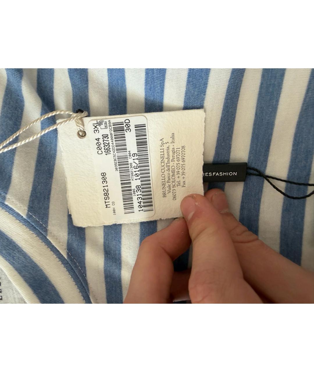 BRUNELLO CUCINELLI Голубая хлопковая футболка, фото 3