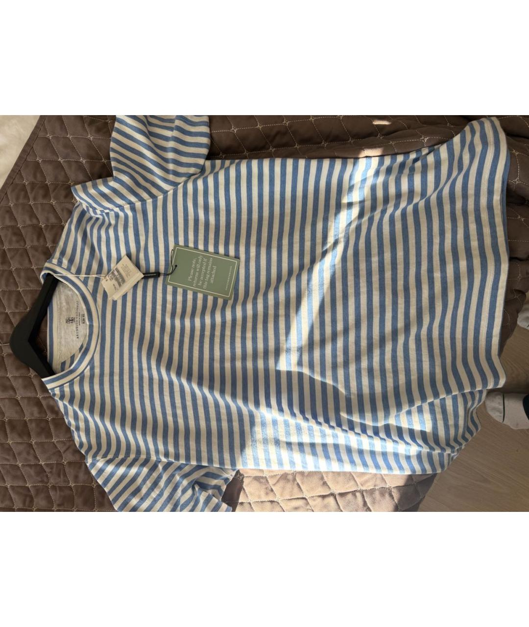 BRUNELLO CUCINELLI Голубая хлопковая футболка, фото 7