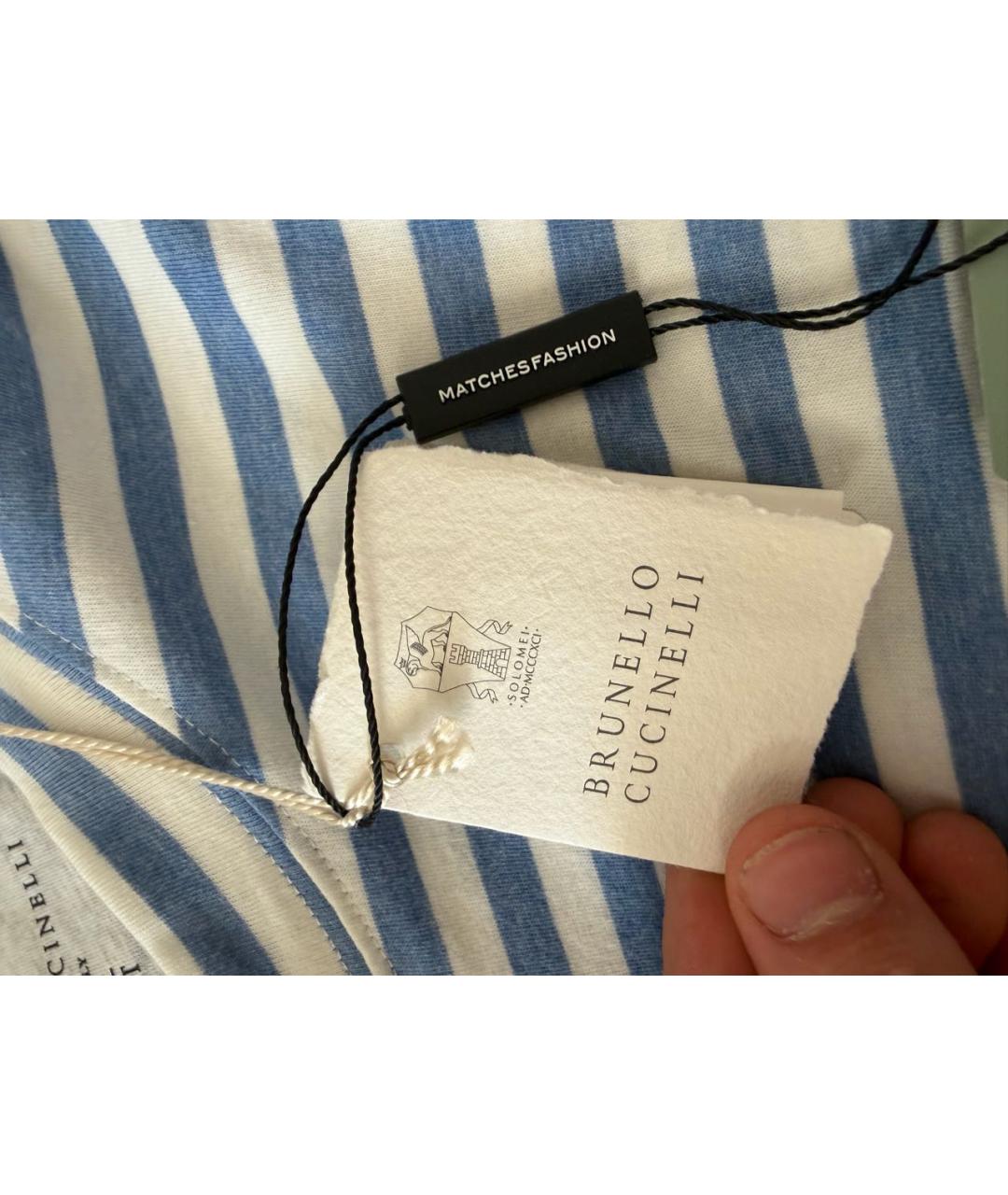 BRUNELLO CUCINELLI Голубая хлопковая футболка, фото 4