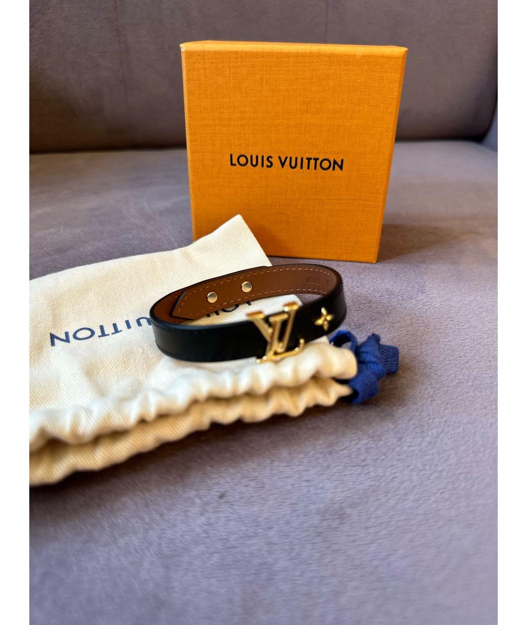 LOUIS VUITTON Черный кожаный браслет, фото 7