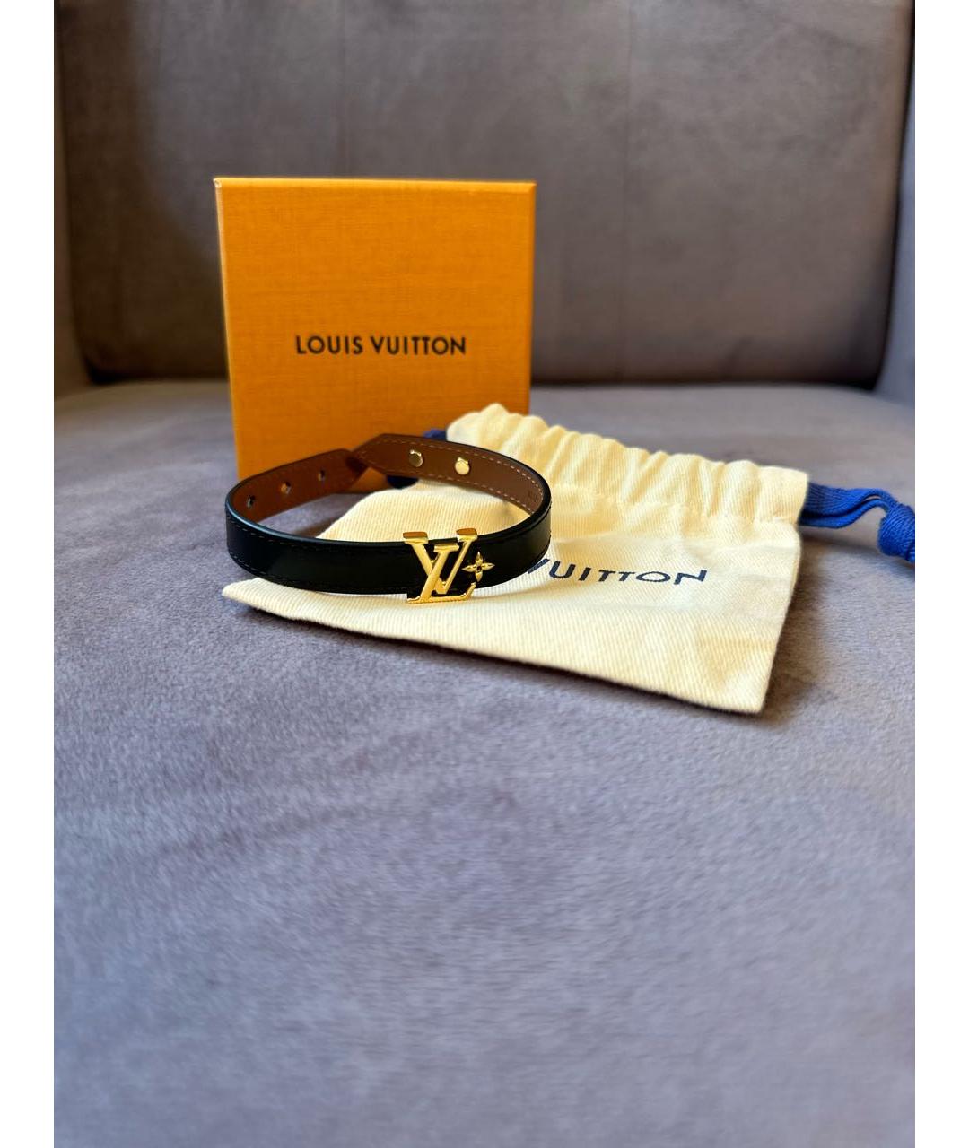 LOUIS VUITTON Черный кожаный браслет, фото 6