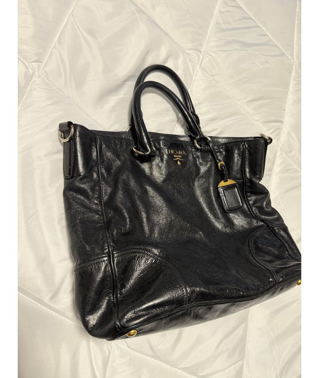 PRADA Черная кожаная сумка тоут, фото 2