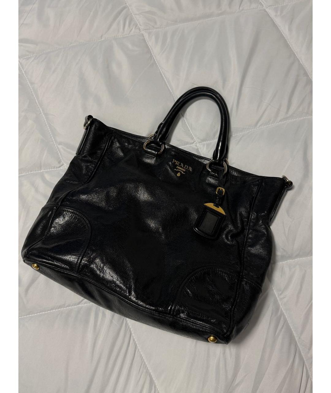 PRADA Черная кожаная сумка тоут, фото 9