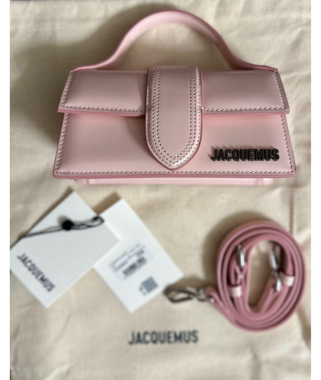 JACQUEMUS Розовая кожаная сумка с короткими ручками, фото 4