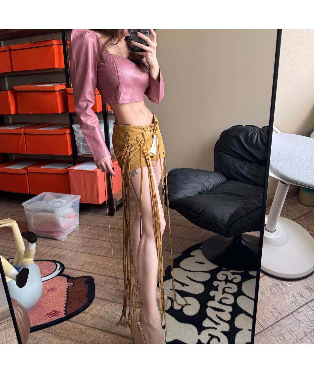 PETAR PETROV Горчичные замшевые шорты, фото 7