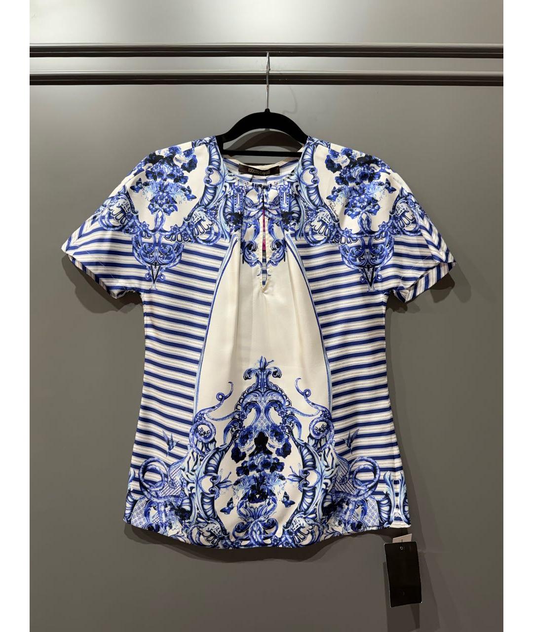 ROBERTO CAVALLI Синяя шелковая блузы, фото 2