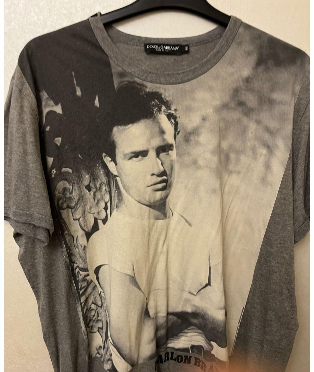 DOLCE&GABBANA Серая хлопковая футболка, фото 5
