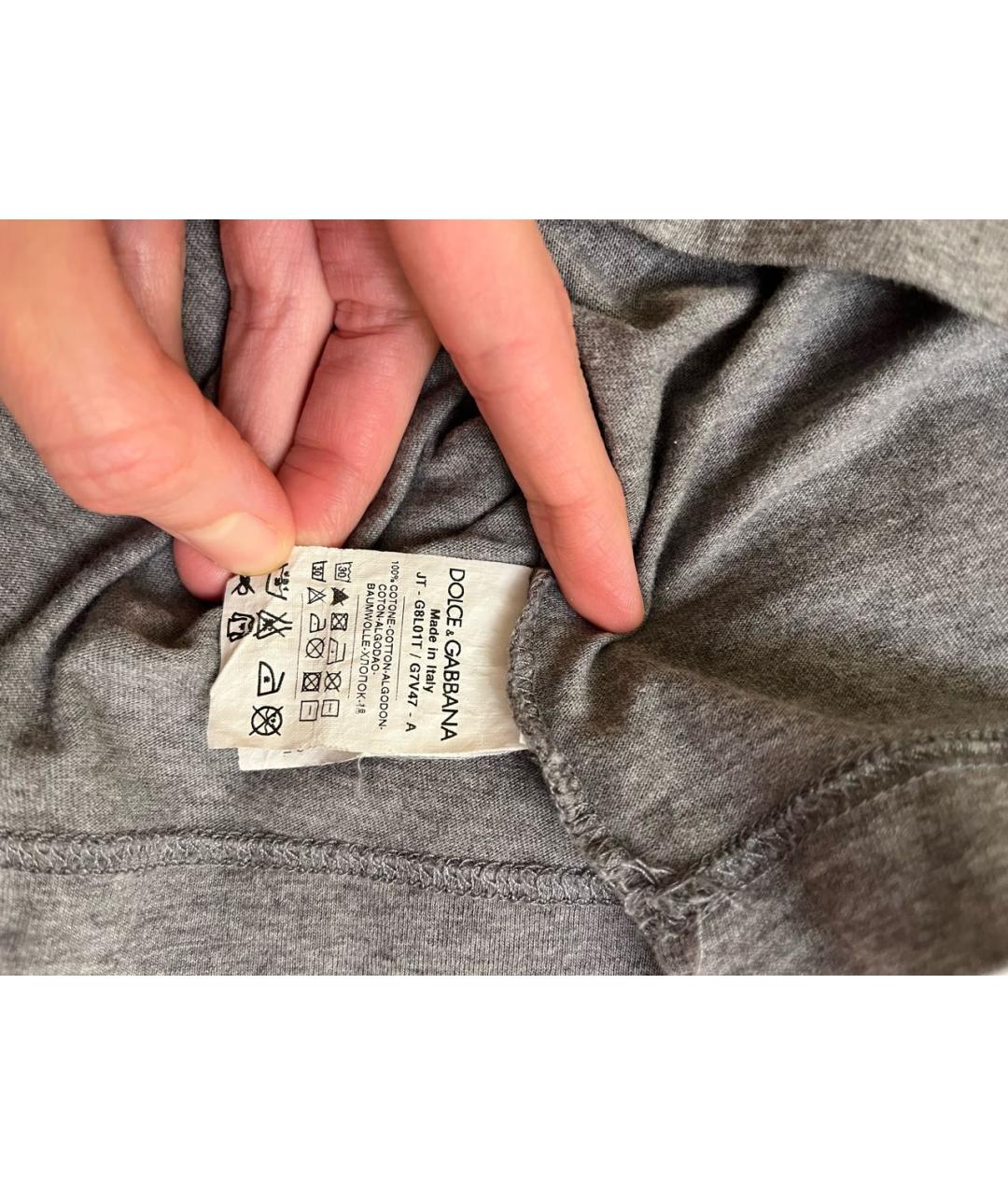 DOLCE&GABBANA Серая хлопковая футболка, фото 4