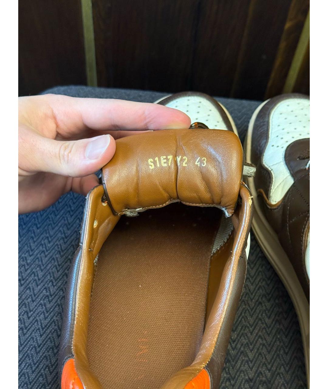 VALENTINO Коричневые кожаные низкие кроссовки / кеды, фото 5