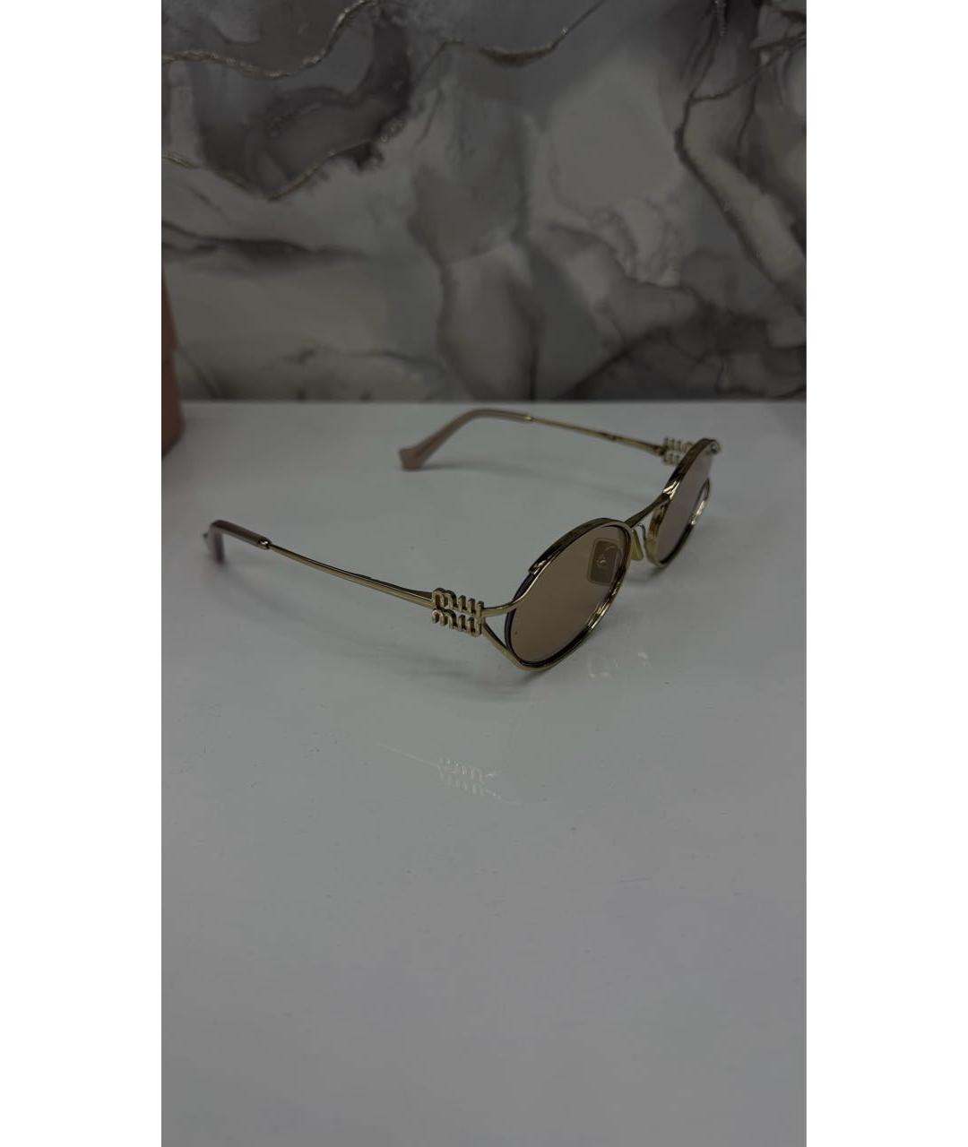 MIU MIU Золотые металлические солнцезащитные очки, фото 2