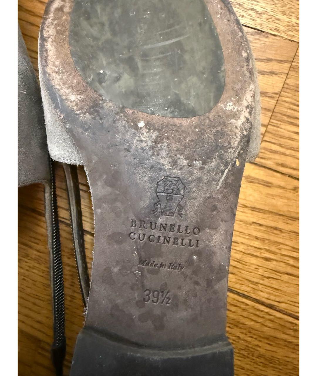 BRUNELLO CUCINELLI Серые замшевые лодочки на низком каблуке, фото 6