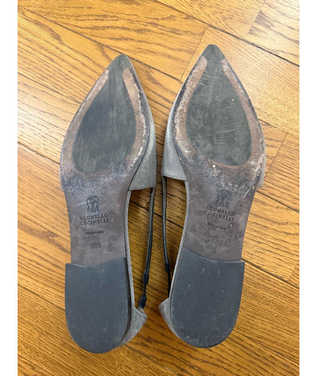BRUNELLO CUCINELLI Серые замшевые лодочки на низком каблуке, фото 5