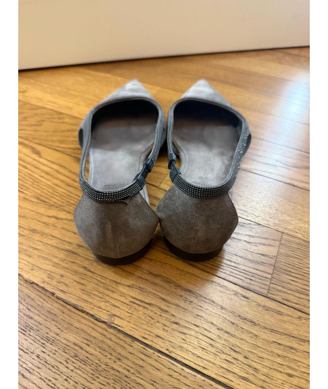 BRUNELLO CUCINELLI Серые замшевые лодочки на низком каблуке, фото 3